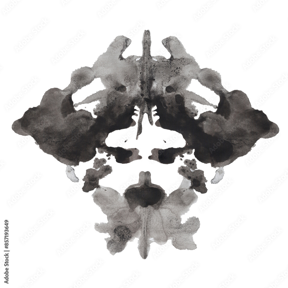 Obraz premium Rorschach watercolor inkblot test, black watercolor Rorschach symbol isolated on white background. 