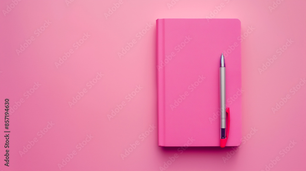 Pink Journal and Pen on Light Pink Background Pink Journal and Pen on Light Pink Background