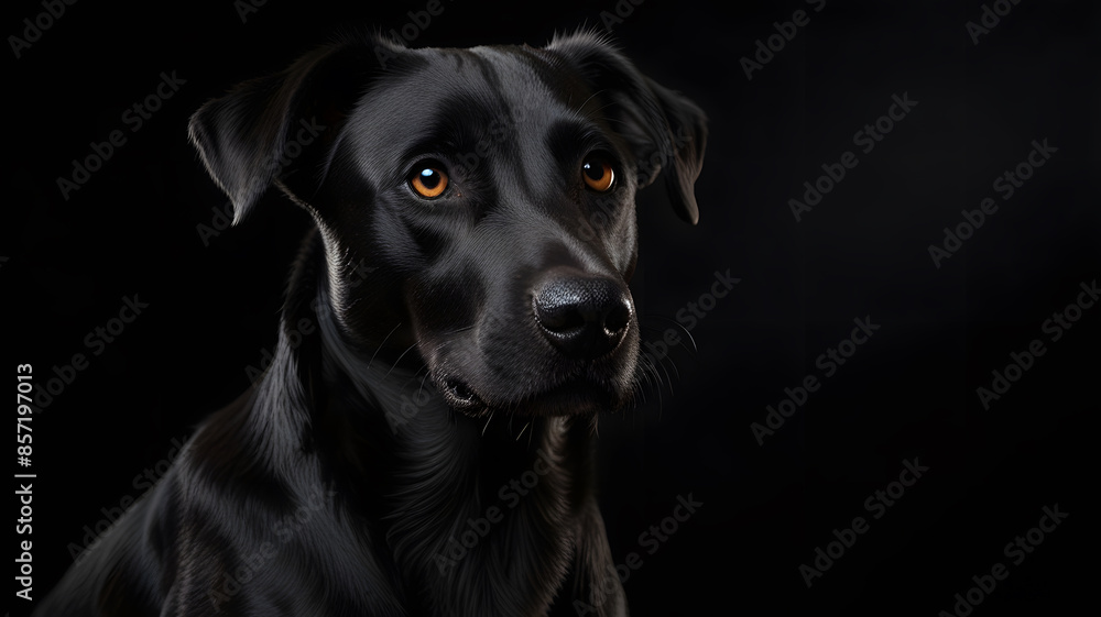 A handsome lab retriever black dog with with soft dark black isolated background, pet concepts A handsome lab retriever black dog with with soft dark black isolated background, pet concepts