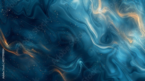 Soothing background midnight blue soft amber gradient shimmering star-like particles fluid patterns tranquil mystical atmosphere background © javier