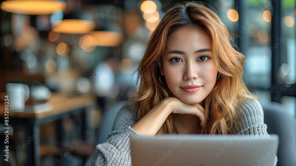 Asian business woman working on a laptop in a professional office Asian business woman working on a laptop in a professional office