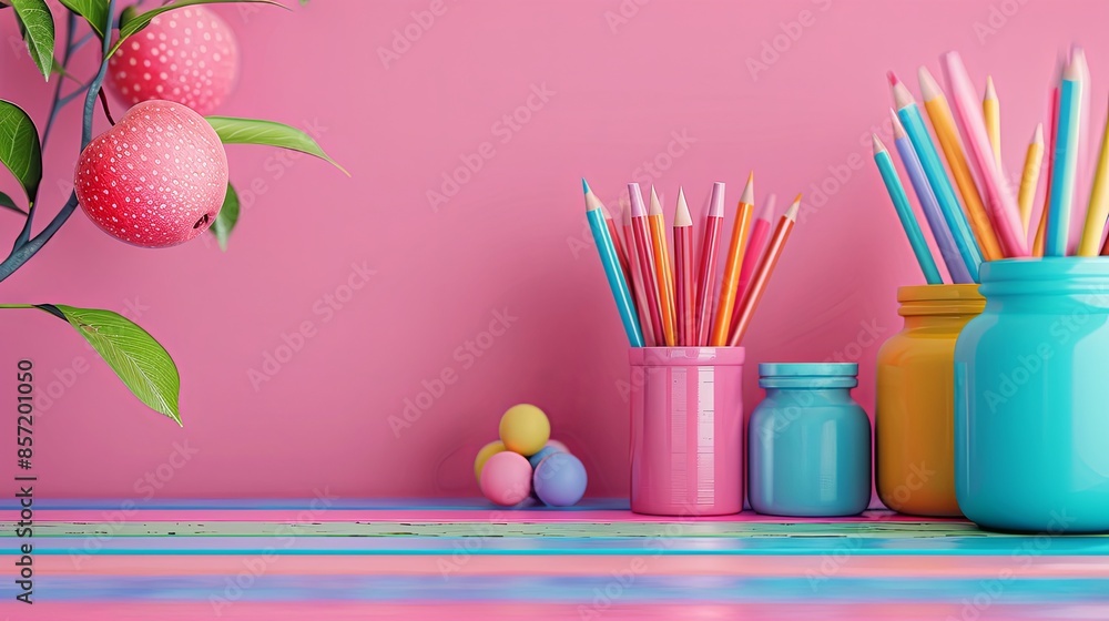 Photorealistic pastel background for back to school education banner with copy space Photorealistic pastel background for back to school education banner with copy space