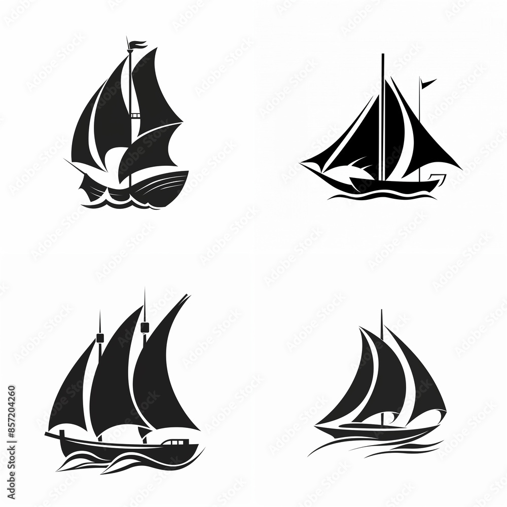 Set of sailing ships vector art illustration creative design 