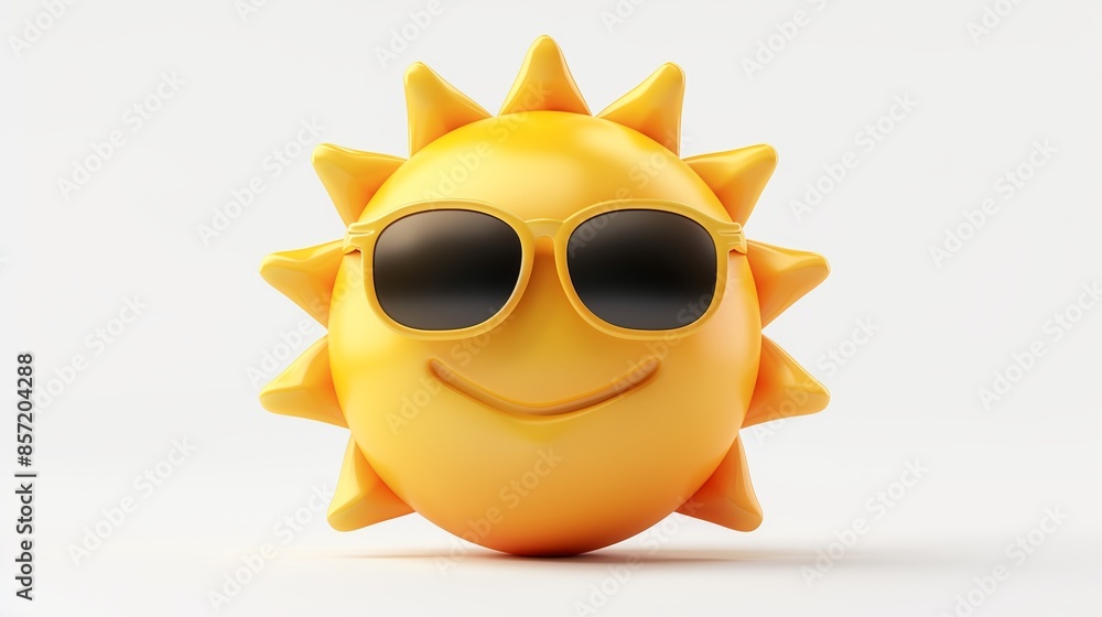 Sun emoji with sunglass isolated on white background. Sun emoji with sunglass isolated on white background.