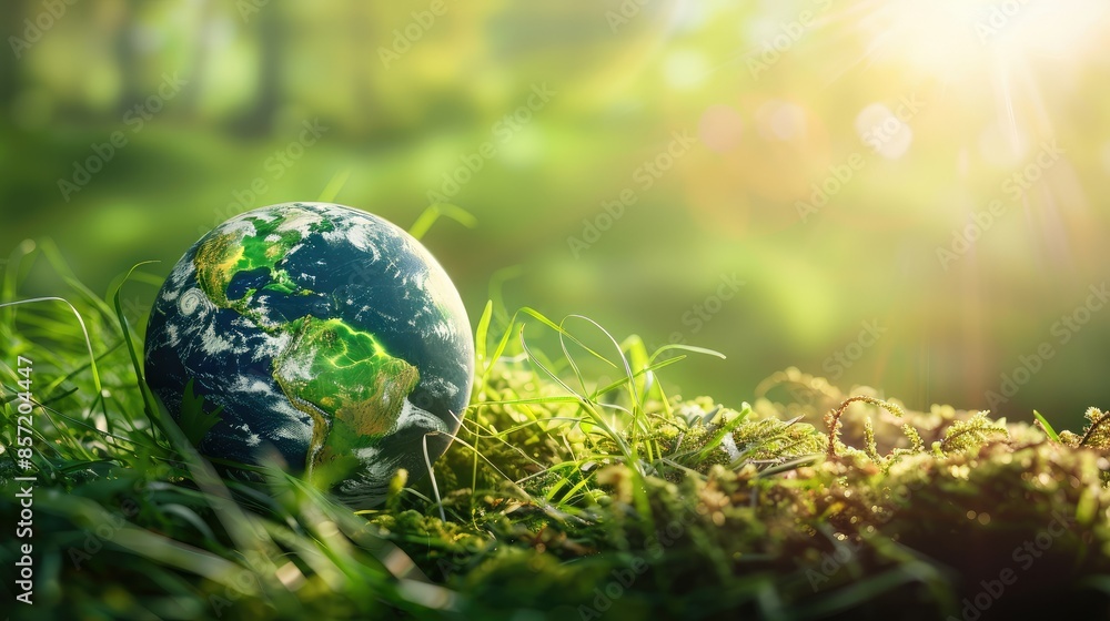 Earth Day background, with clear atmosphere, warm sunlight casting soft shadows on lush landscapes Earth Day background, with clear atmosphere, warm sunlight casting soft shadows on lush landscapes