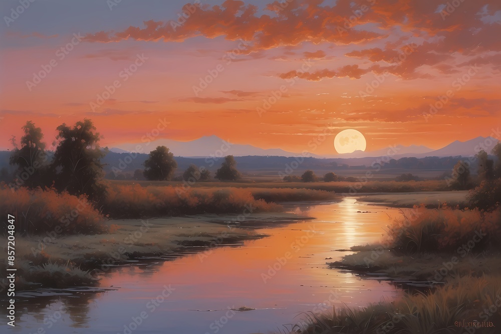 Obraz premium sunset over the river