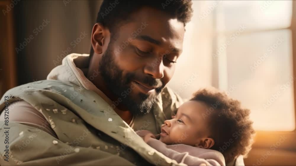 African father holding newborn baby at home. Concept Family Bonding, New Beginnings, Fatherhood Journey African father holding newborn baby at home. Concept Family Bonding, New Beginnings, Fatherhood Journey