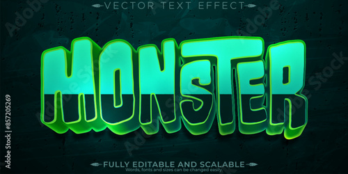 Monster text effect, editable zombie and mythical customizable font style.