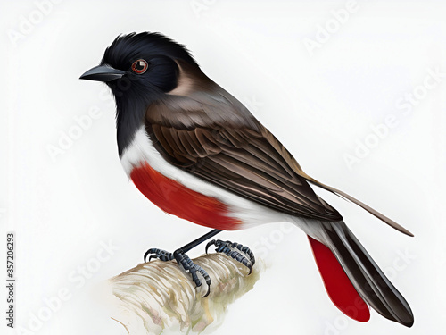 Take a series of high-resolution photographs of the Red-vented Bulbul (Pycnonotus cafer) with a plain white background. Try to capture various poses and behaviors, such as perching, feeding, and singi photo