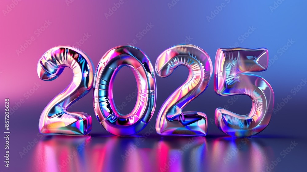 Reflective 2025 numbers with a colorful gradient background Reflective 2025 numbers with a colorful gradient background