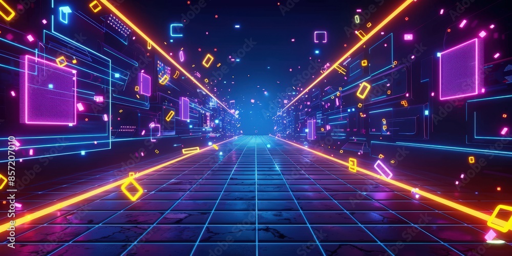 Obraz premium Neon Grid Corridor