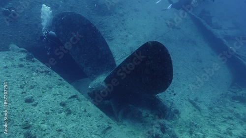 Outside the Wreck - Wreck of the Thistlegorm, an english Freigther sunk in the Second World War in the Red Sea by the German Aviation, and discovered by J.Y. Cousteau and it's team.  photo