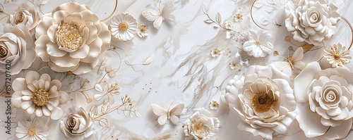 Beautiful 3 panel wall art, realistic hand drawn floral artwork decoration generative AI