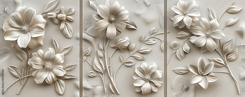 Beautiful 3 panel wall art, realistic hand drawn floral artwork decoration generative AI Beautiful 3 panel wall art, realistic hand drawn floral artwork decoration generative AI