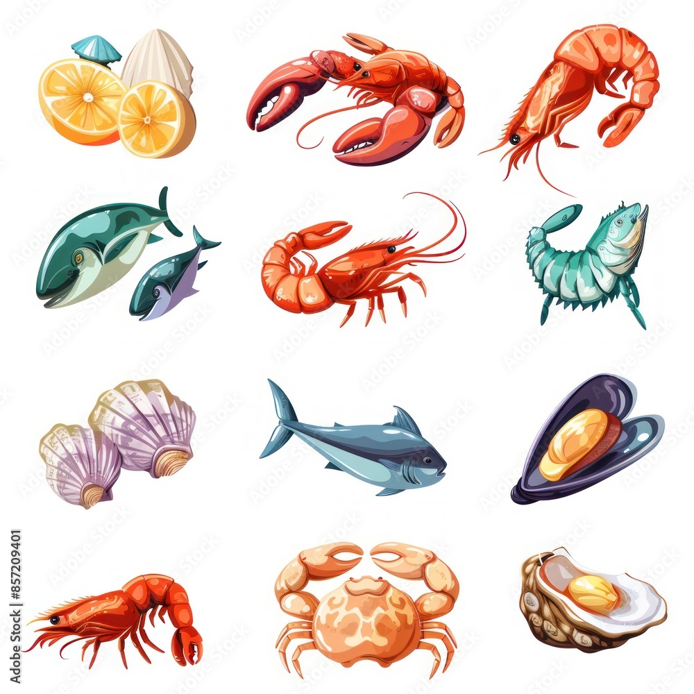 Naklejka premium Sea Food Collection: An Illustration of Delicious Delicacies