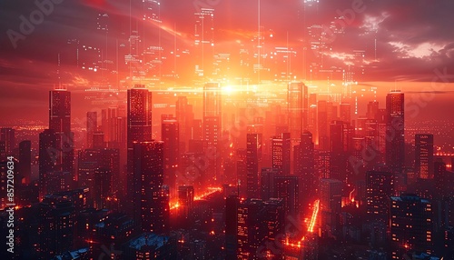 Wallpaper Mural Visualize a futuristic cityscape with abstract geometric shapes, reflecting dynamic lighting and neon accents Incorporate a holographic interface hovering above Torontodigital.ca