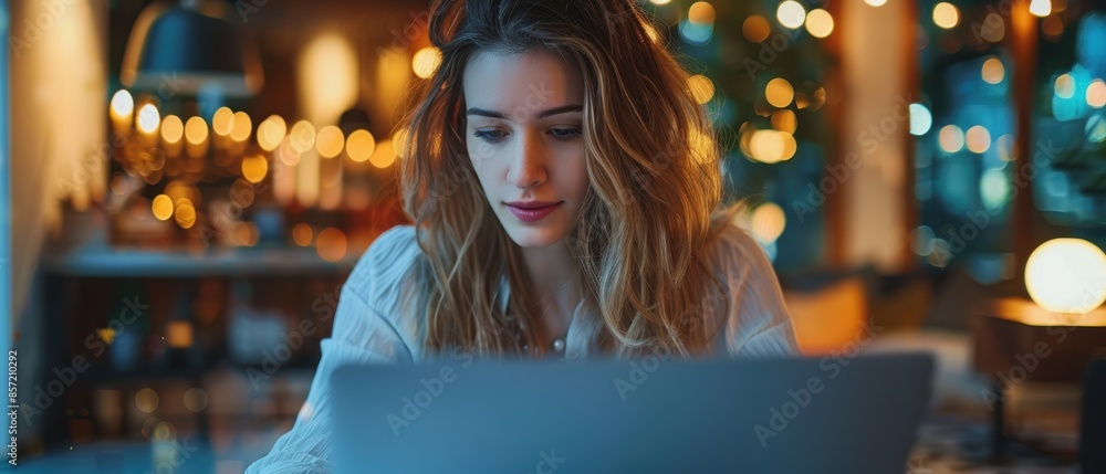 Obraz premium A professional businesswoman working on a laptop, suitable for corporate and professional content