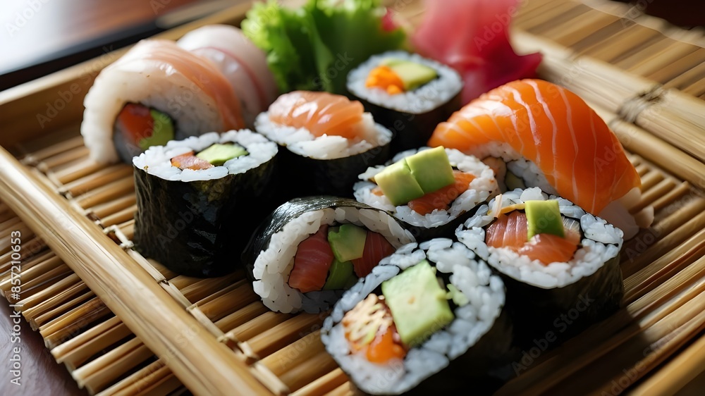 A 4K Top-Down Image of an Assortment of Exquisite French Pastries, A 4K Top-Down Image of Traditional Japanese Sushi Selection, A 4K Top-Down Image of a Vibrant Mediterranean Mezze Spread, High-Resolu