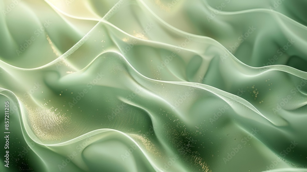 Obraz premium Mint green and aged gold wave textures soft glows shamrock motifs. background