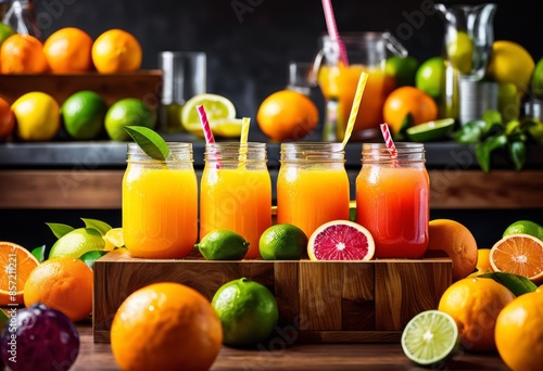 vibrant freshly squeezed juice bar colorful citrus fruits healthy lifestyle concept, apple, assortment, beverage, blend, closeup, cocktail, cold, container