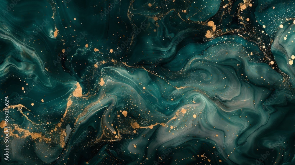Abstract teal green and warm gold with marbled patterns and glowing points background Abstract teal green and warm gold with marbled patterns and glowing points background