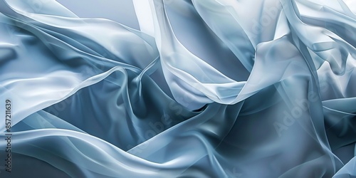 Flowing sheer pastel fabric in soft blue tones, creating a dreamy abstract background, copy space concept