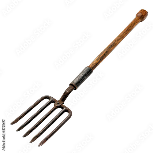 Old rusty pitchfork isolated on transparent background