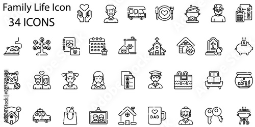 Set of family life icons. Gradient style icon bundle. Vector Illustration
