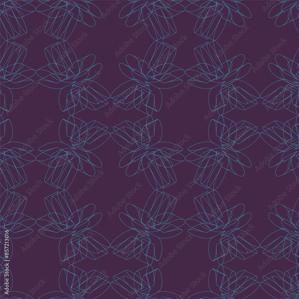 Seamless abstract line art pattern in blue on a dark purple background ...