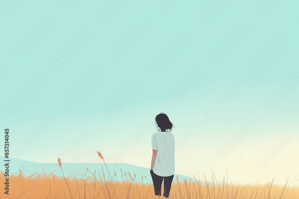 Alone. Minimal Illustration with copy space. Loneliness