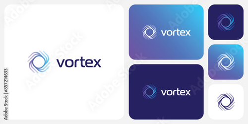 Vector logo design of rotating lines forming a vortex with a modern, simple, clean and abstract style.