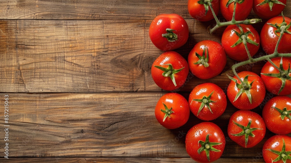 Top view of tomatoes on wooden background for fitness concept Top view of tomatoes on wooden background for fitness concept