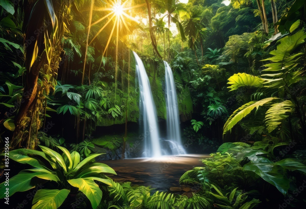 lush tropical rainforest majestic cascading waterfall, jungle, green, flora, flowing, stream, nature, environment, trees, foliage, plants, exotic, vibrant, scenery, lush tropical rainforest majestic cascading waterfall, jungle, green, flora, flowing, stream, nature, environment, trees, foliage, plants, exotic, vibrant, scenery,