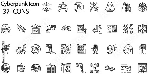 Set of cyberpunk icons. Gradient style icon bundle. Vector Illustration
