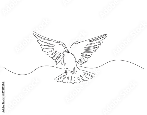 Continuous one line drawing of dove. One line drawing illustration of pigeon. Flying animal concept single line. Editable outline.