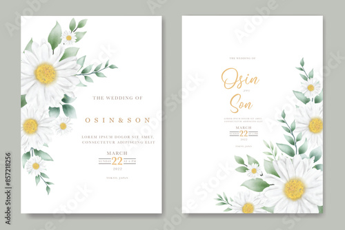 wedding invitation card with flower daisy watercolor