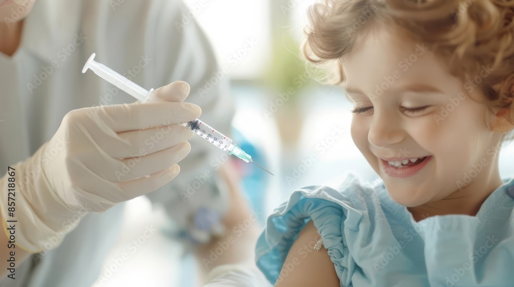 Child receiving a vaccine shot, Preventive care, Showing the process of vaccination for children Child receiving a vaccine shot, Preventive care, Showing the process of vaccination for children