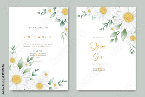 wedding invitation card with flower daisy watercolor