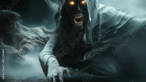skeleton face in hood, death concept, dark, danger, symbol photo