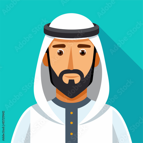 Illustration of an Arab man wearing traditional attire with a headscarf and a beard