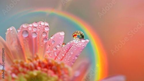 Macro Dewdrop with Rainbow Reflection