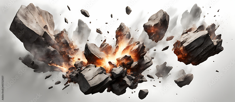 Rock Splatter Background Rock stone white background fall black falling space isolated splash ...