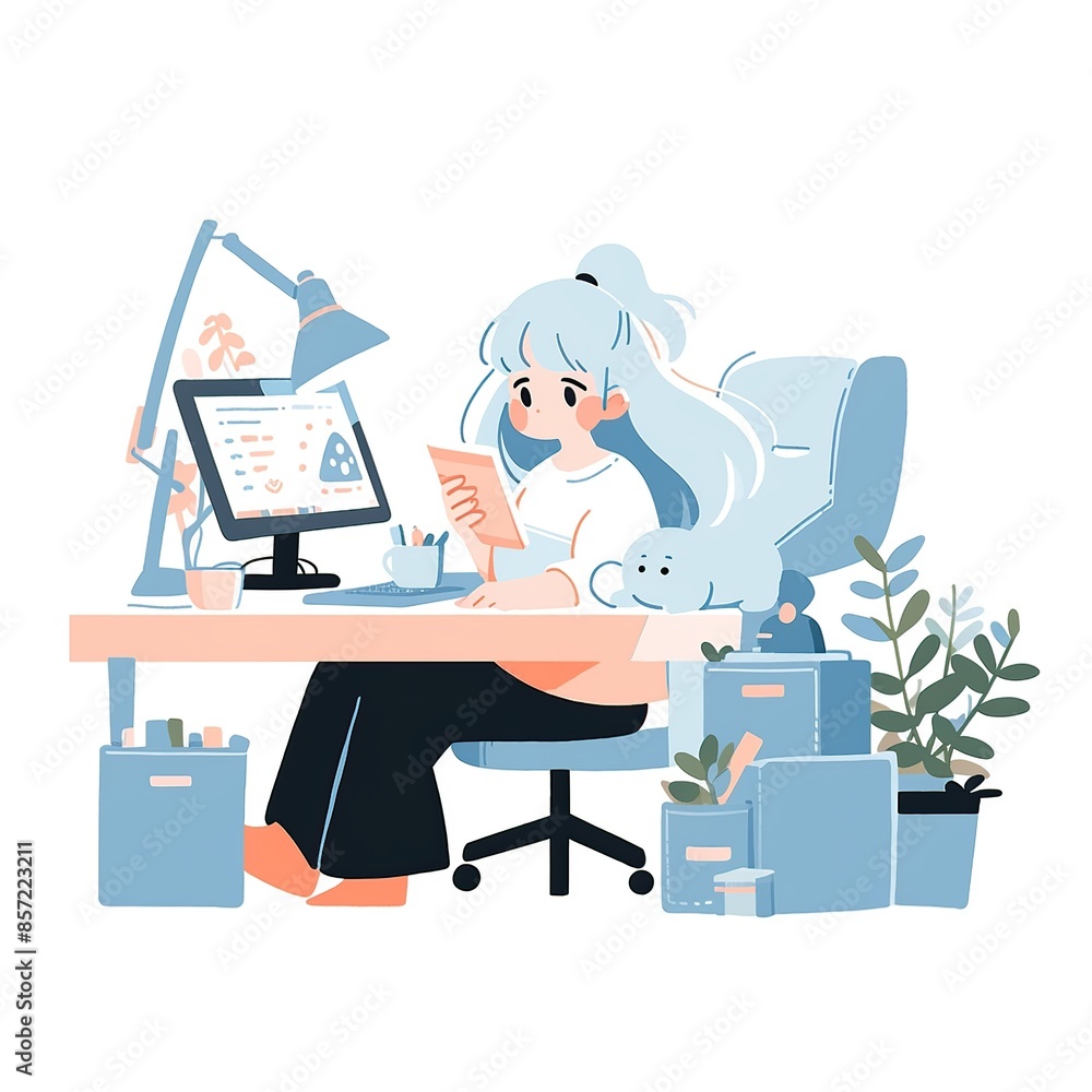 Young Woman Working at Her Office Desk Young Woman Working at Her Office Desk