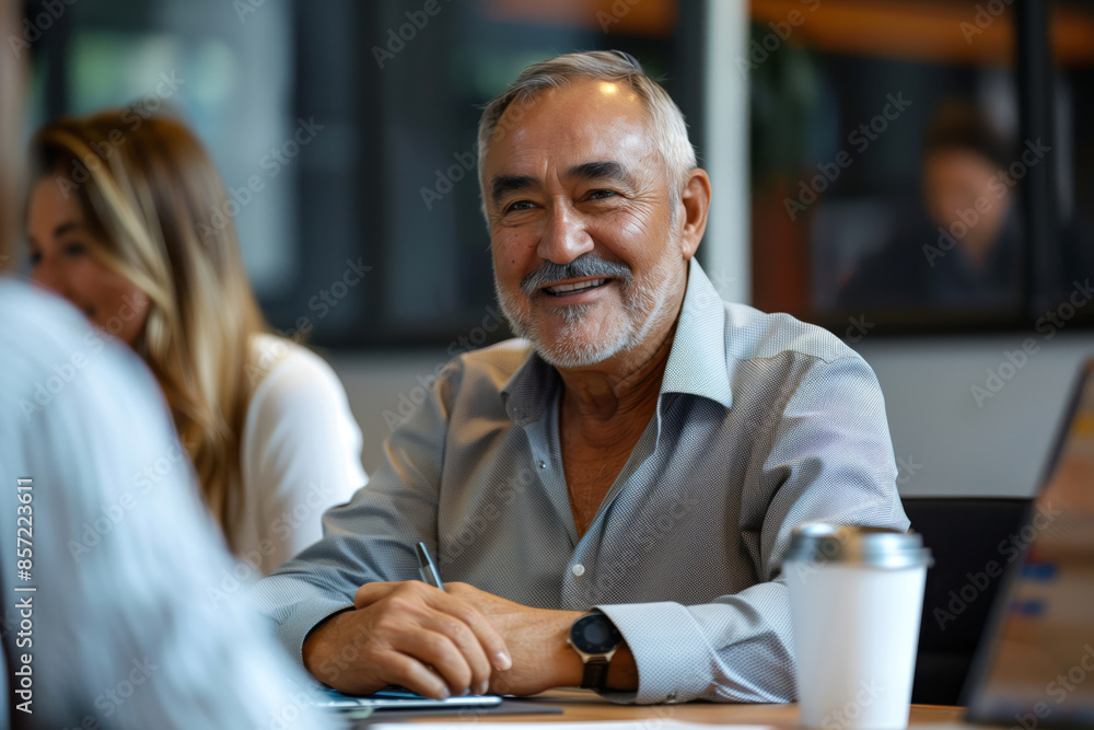 Fototapeta premium Confident Executive Manager Leading a Board Meeting Discussion in a Modern Office Setting