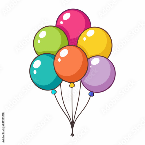 Colorful Cartoon Balloons Floating Together in a Cheerful and Festive Celebration