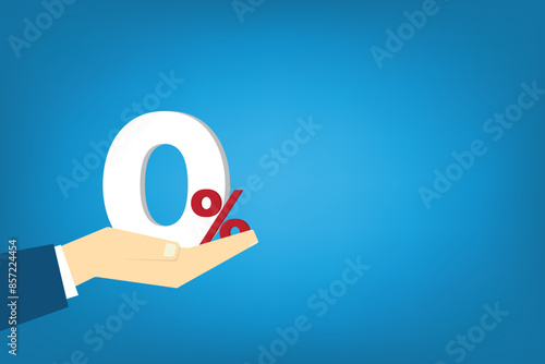 Hand show zero percent. Interest rate financial and mortgage rates concept.	