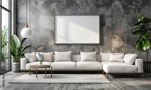 Minimalist living room with an empty picture frame