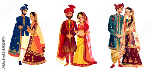Indian wedding bride-groom, vector watercolor illustration, white background
