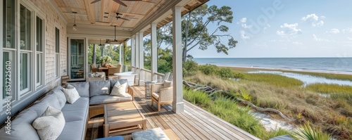 Coastal retreat with a wraparound porch. photo