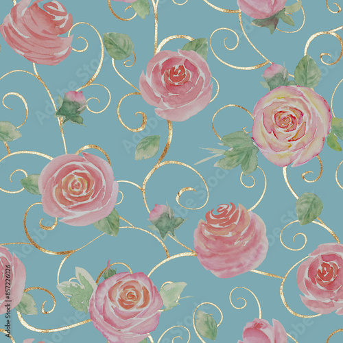 Watercolor roses flowers. B...